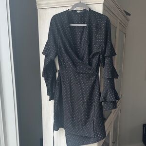 Fashion Union Black Polka Dot Long Sleeve Wrap Mini Dress
